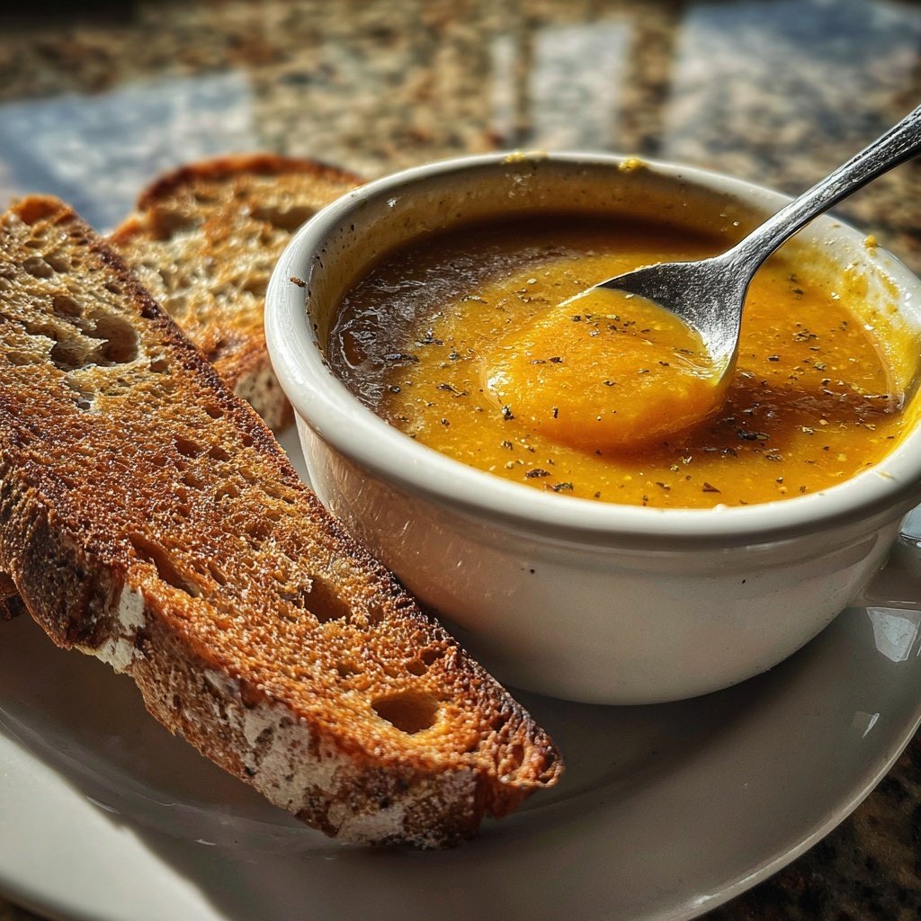 Abendessen mit Suppe und Brot