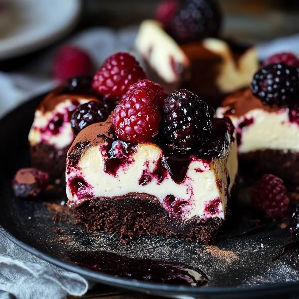 Brownies mit Cheesecake und Himbeeren