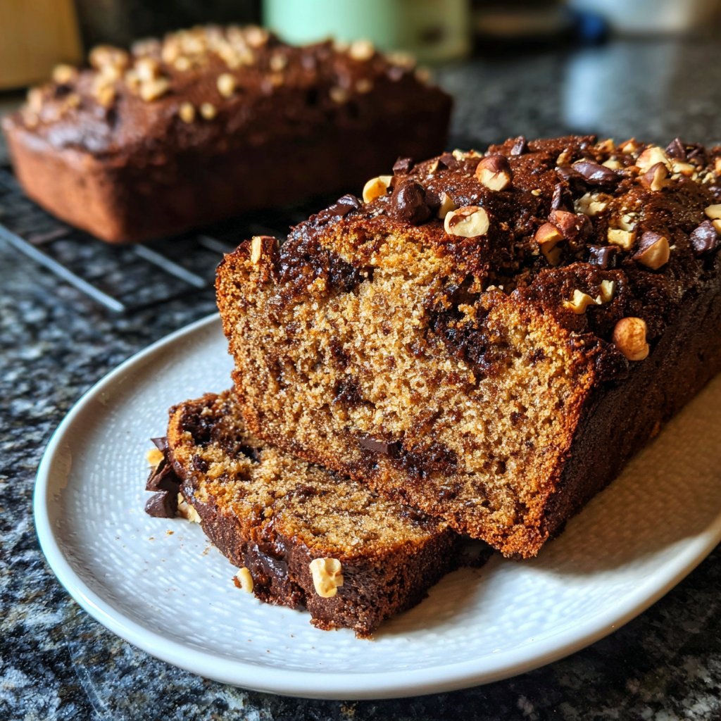 Bananenbrot mit Kakao und Haselnüssen