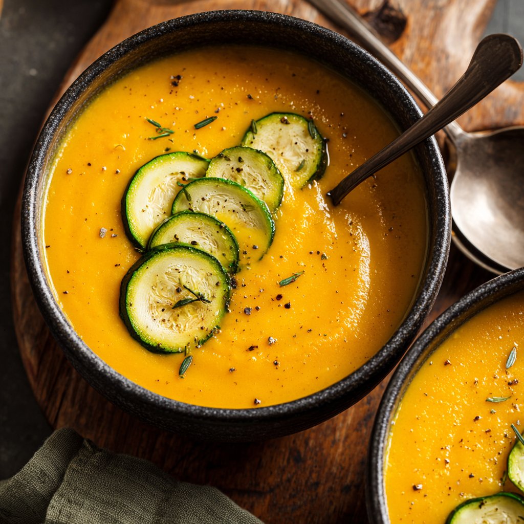 Cremige Kürbissuppe mit Zucchini