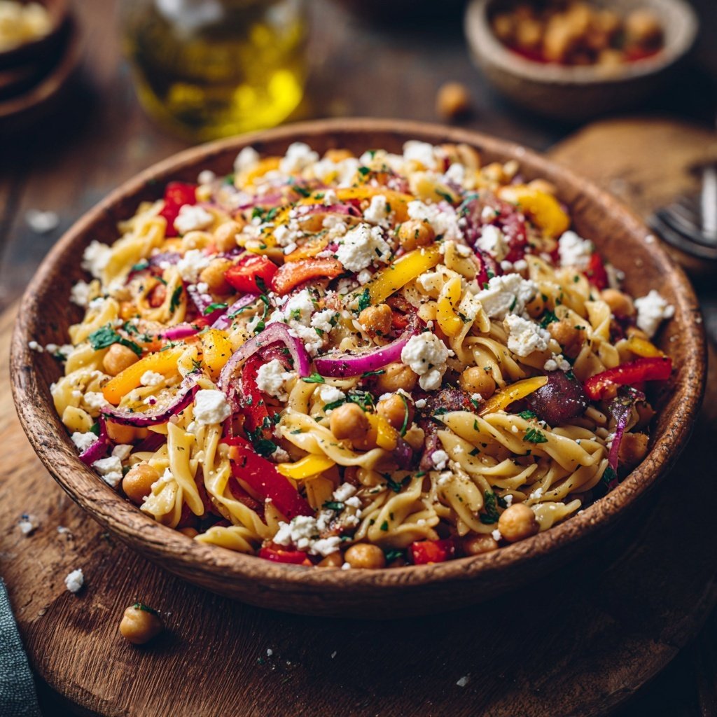 Mediterraner Nudelsalat Mit Kichererbsen
