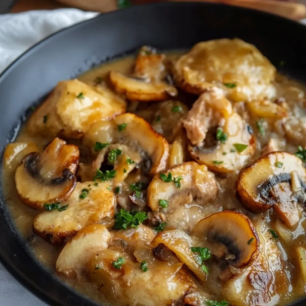 Überbackenes Champignon-Rahm-Hähnchen