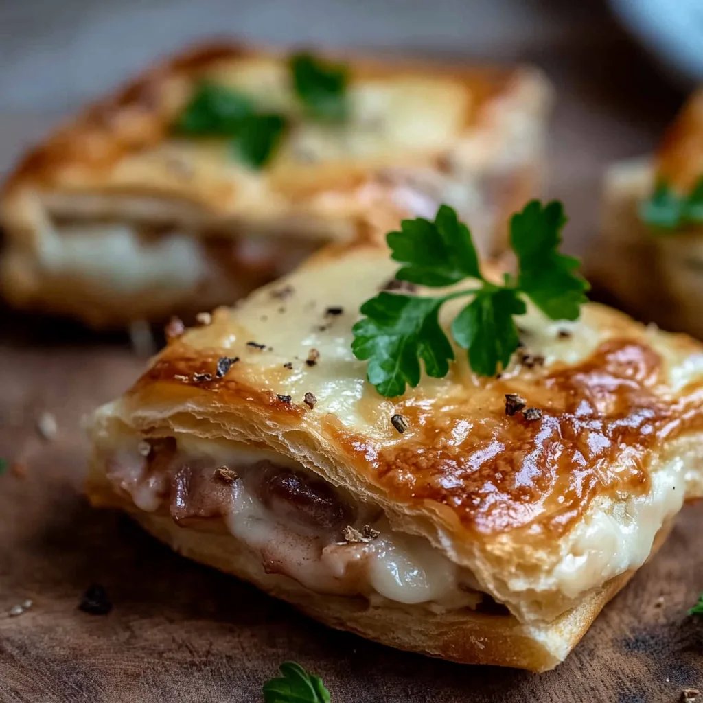 Blätterteig mit Schinken und Käse gefüllt