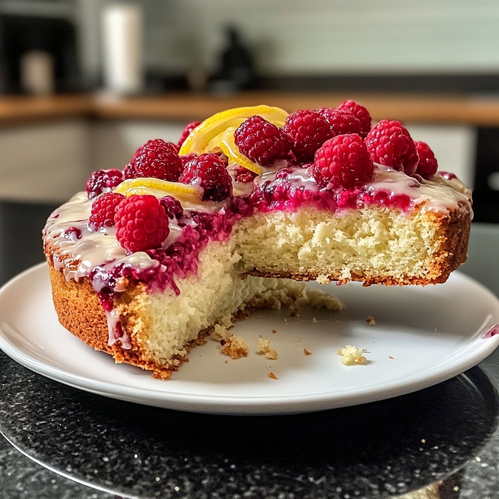 Zitronenkuchen mit Himbeeren