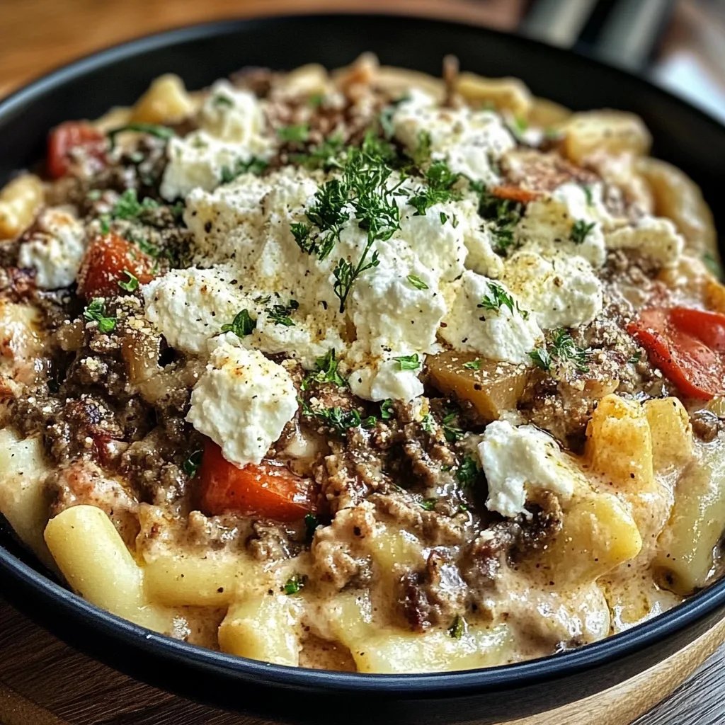 Nudelauflauf mit Feta Hackfleisch