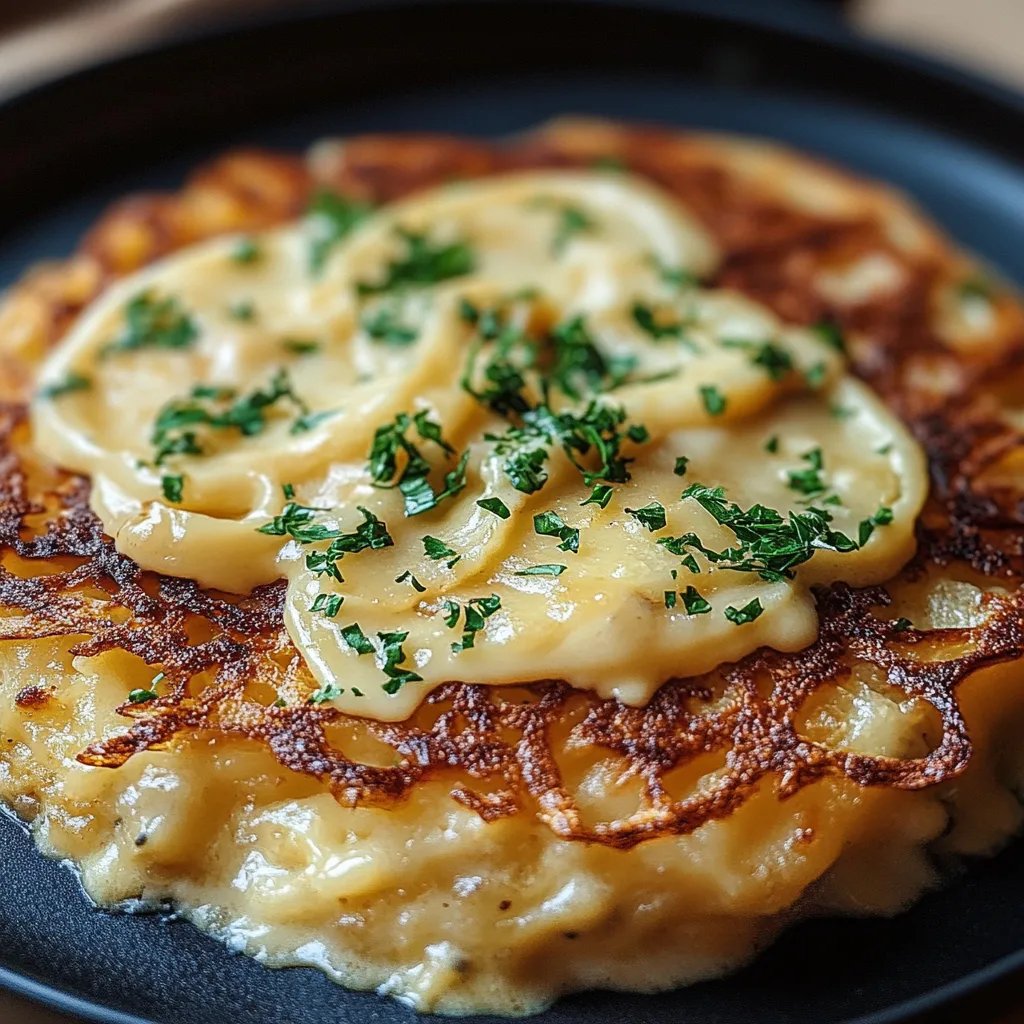 Mozzarella-Rösti mit Zwiebel-Pilzrahmsauce