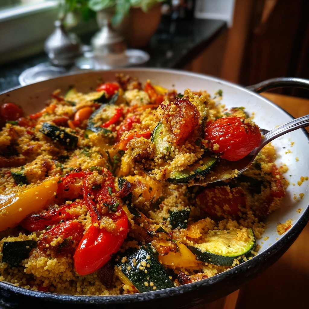 Abendessen mit gebratenem Gemüse und Couscous