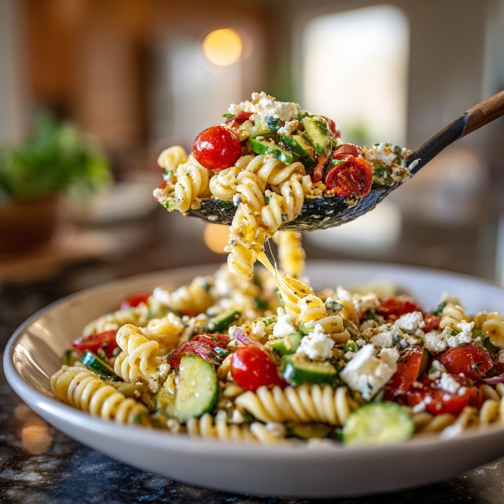 Mediterraner Nudelsalat Mit Feta